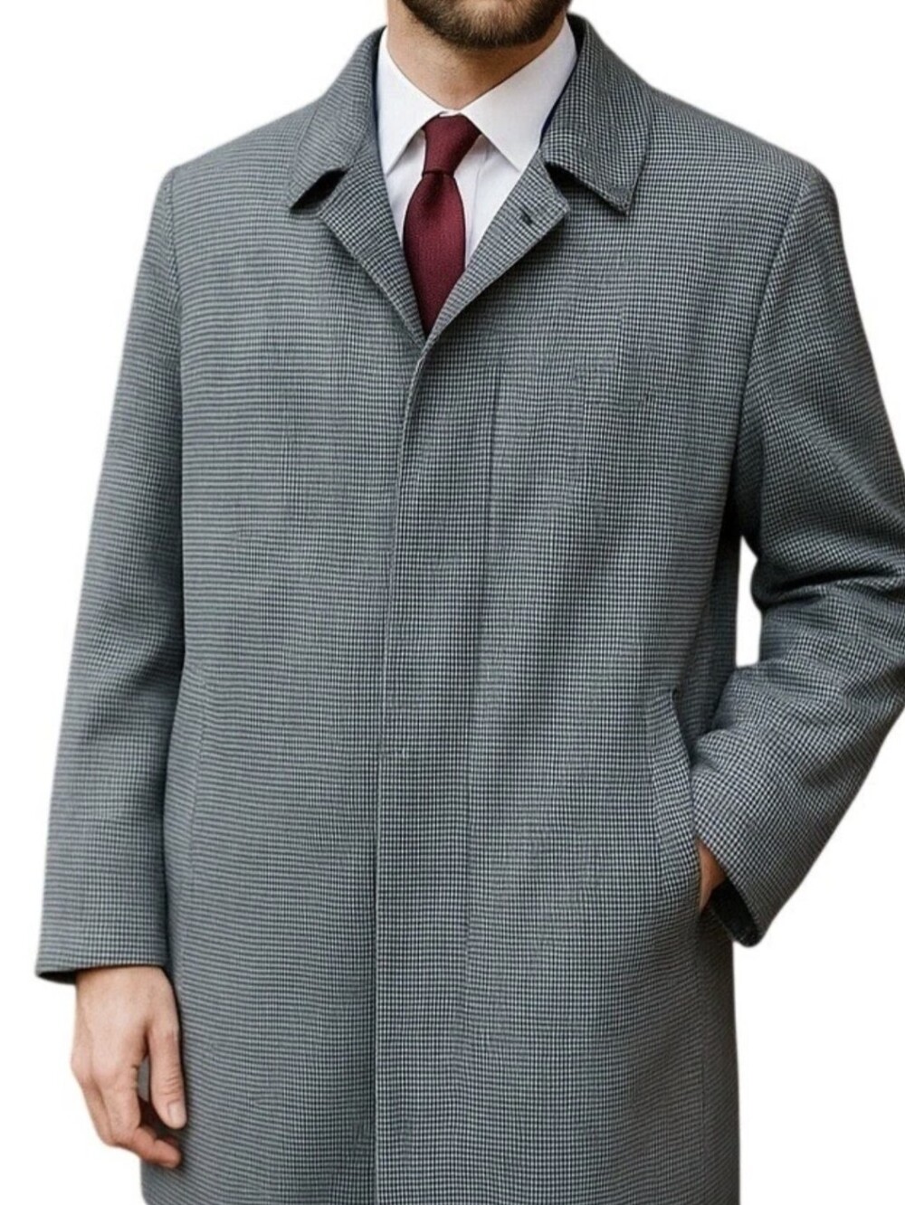 Banana Republic Men's Charcoal Gray Micro-Check Trench Coat Long Cotton Sz M